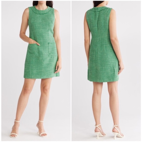Eliza J Tweed Shift Dress Size 8 Green Sleeveless Crewneck Office Mini Classic - Picture 1 of 15